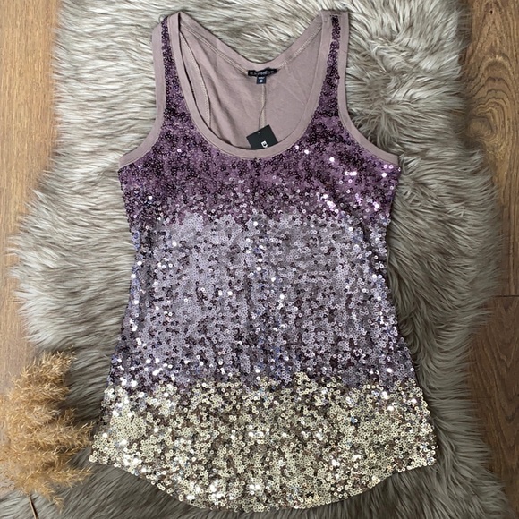 Express Tops - Express Patterned Sequins Tank Top NWT